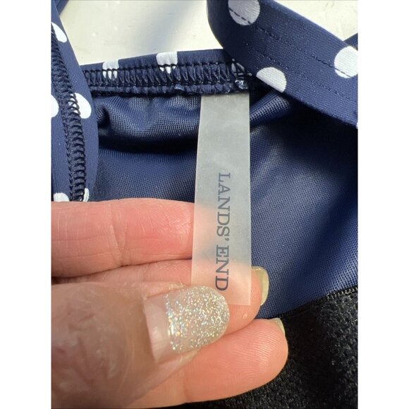 Womens 2W LANDS END Blue Polkadot BLOUSON TANKINI TOP Bathing Swim - Picture 3 of 7